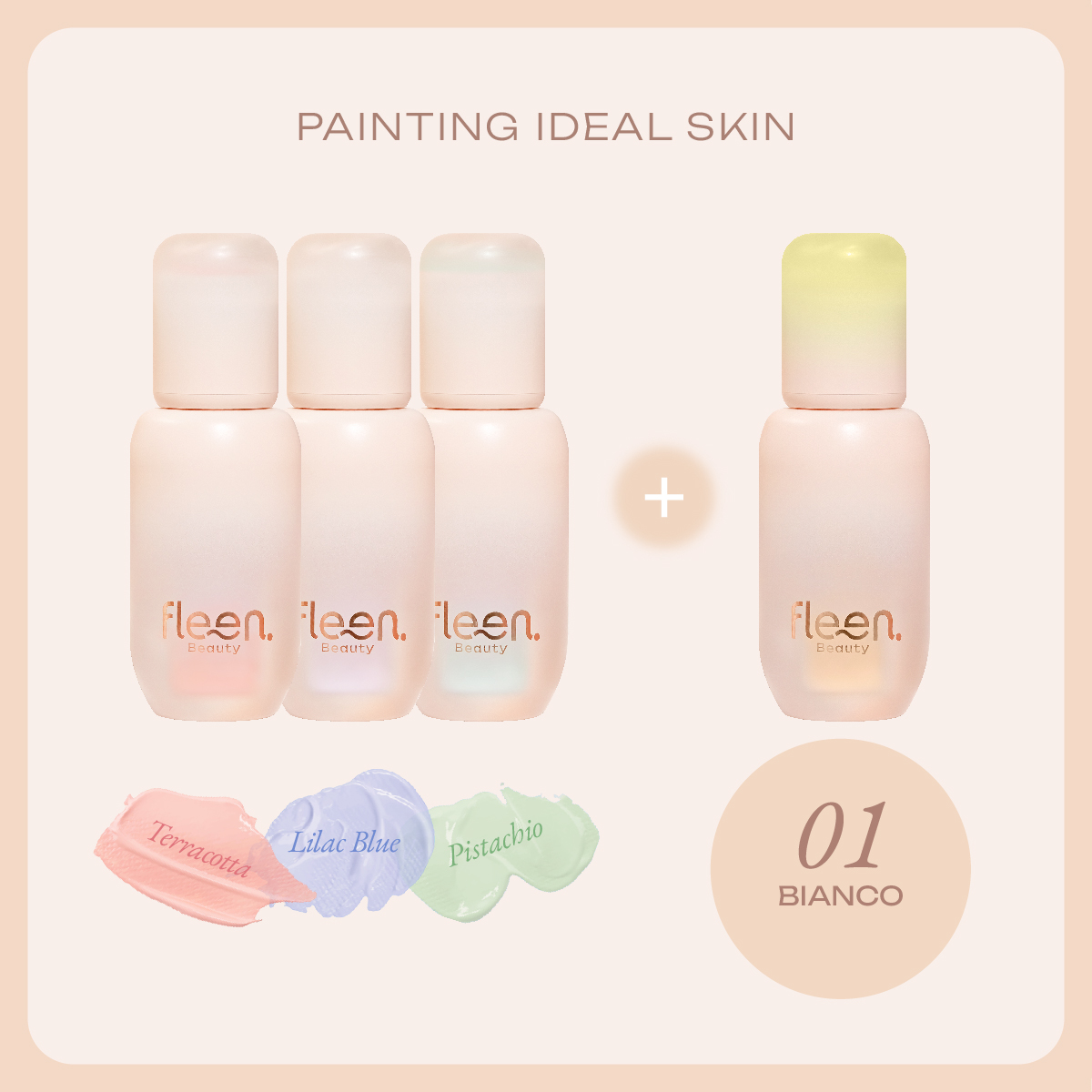 Duo Set - 3 Color of Fleen Beauty Skin Caring Corrector + 1 Color of Hya Plumping Concealer | เซ็ตคู่ คอเรคเตอร์ 3 สี +คอนซีลเลอร์ 1 สี